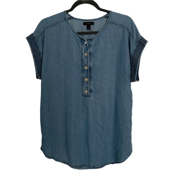 J.crew Chambray mid button short sleeve square tunic top S - Picture 2 of 8